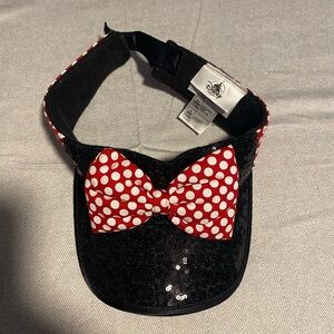 Disney Parks Minnie Mouse Visor Cap Hat Sequins Polka Dots Bow Womens
